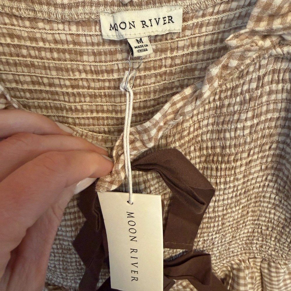 🤎Moon River Gingham Bow Midi Dress, Size M NWT - Picture 5 of 9